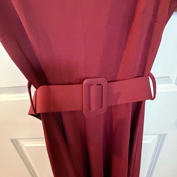 Melitea Women Short Sleeve Belted Midi Dress Burgundy Made in Italy Size 19 - Picture 2 of 6